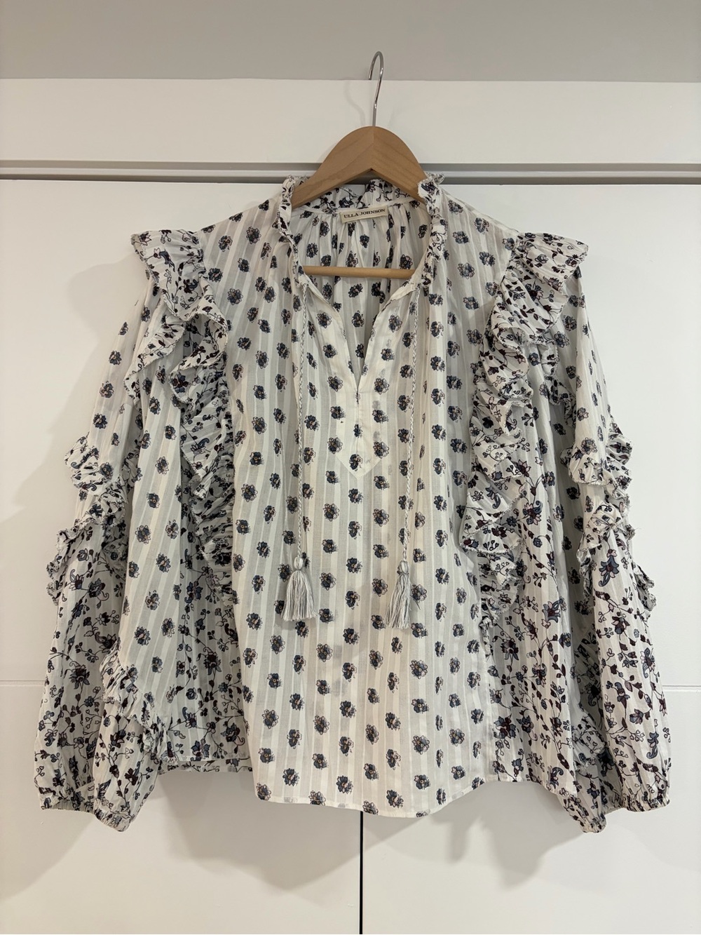 Ulla Johnson cotton Kati Ruffle Ivory Floral Peasant Blouse - Picture 1 of 15